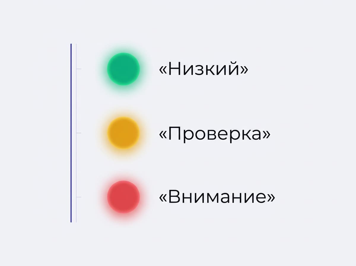 Шкала уровней внимания: низкий, проверка, внимание